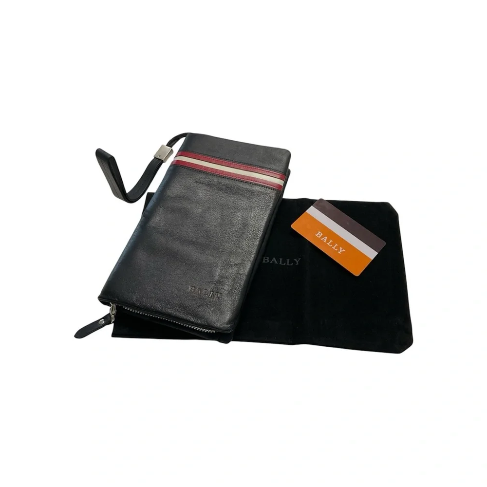 Bally Black Leather Wallet with Red and White Stripes